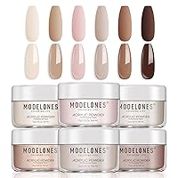 Vista 8 de Modelones - Polvos acrílicos, juego de 6 colores de polvo acrílico transparente en tonos desnudos, blanco lechoso, rosa desnudo para arte de uñas