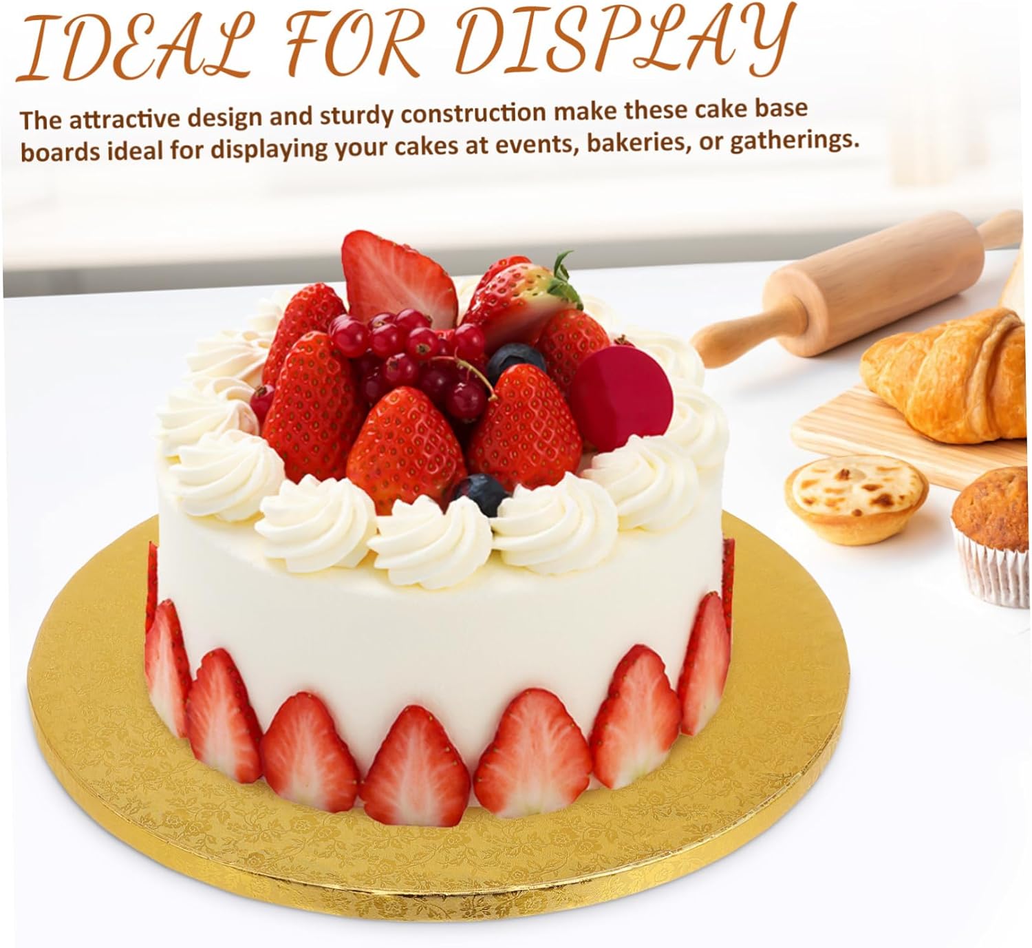 10pcs Gold Paper Cake Drums Round Corrugated Cake Boards for Tiered Wedding Sturdy Display Bases for Events and Bakeries Elegant Design for Presentations