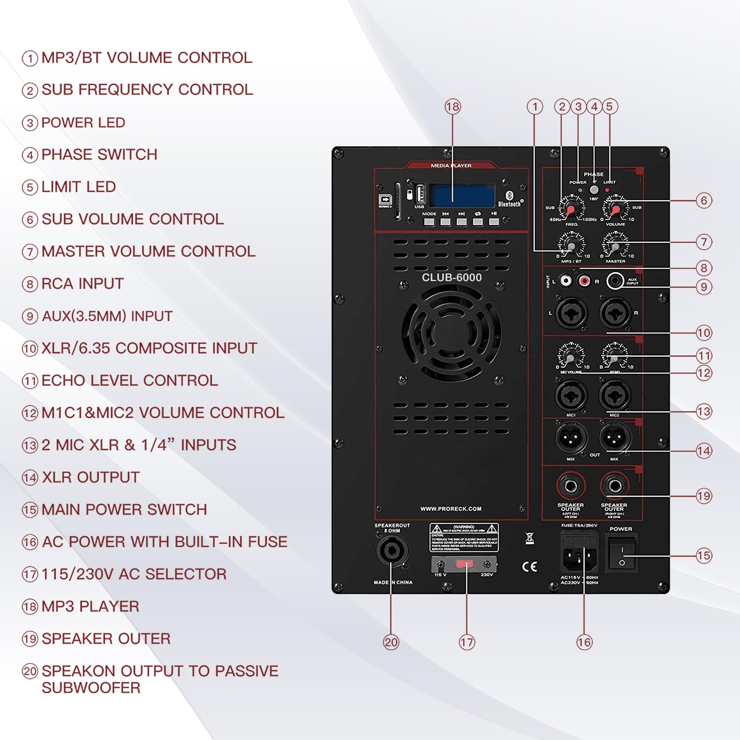 RECK 6000W P.M.P.O Stereo 15-inch Powered PA Speaker System DJ Combo Set, 4 Line Array Speakers and Two 15 inch Subwoofers with Bluetooth/USB/SD Card/Remote Control for Party DJ Wedding Meeting