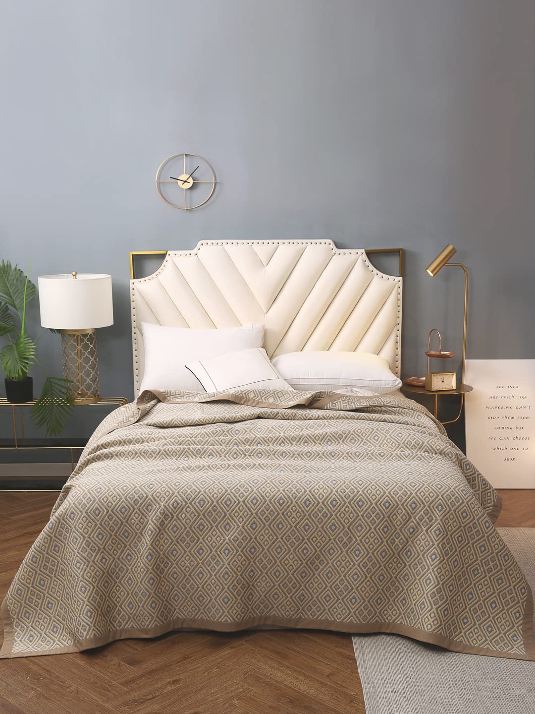 URBAN DREAM Abstract Geometric Diamond Weave Yellow and Grey Bedspread-image-1
