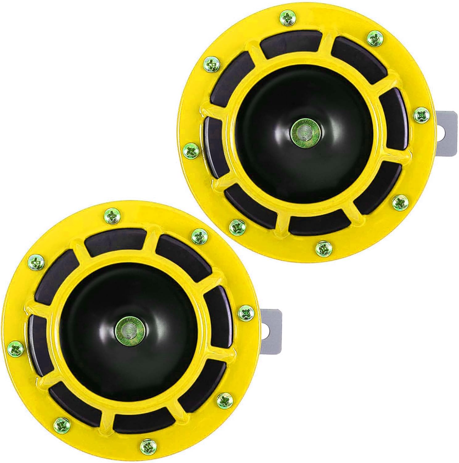 Super Loud Train Horns For Truck, 2pcs 12V Car Horn Kits, Loud Dual-Tone Waterproof Electric Air Horns, Automotive Accessories Universal for Cars Pickup Trucks Motorcycle Bike Boat (Yellow)