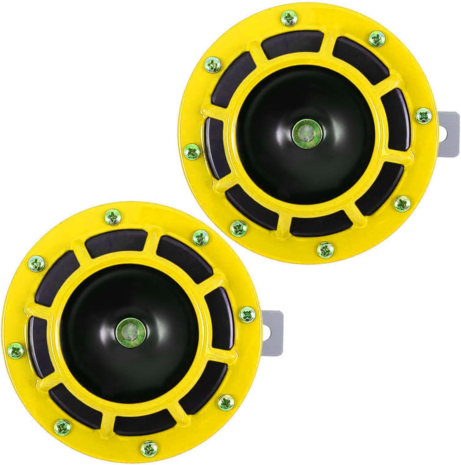 300DB Super Loud Train Horns For Truck, 2pcs 12V Car Horn Kits, Loud Dual-Tone Waterproof Electric Air Horns, Automotive Accessories Universal for Cars Pickup Trucks Motorcycle Bike Boat (Yellow)