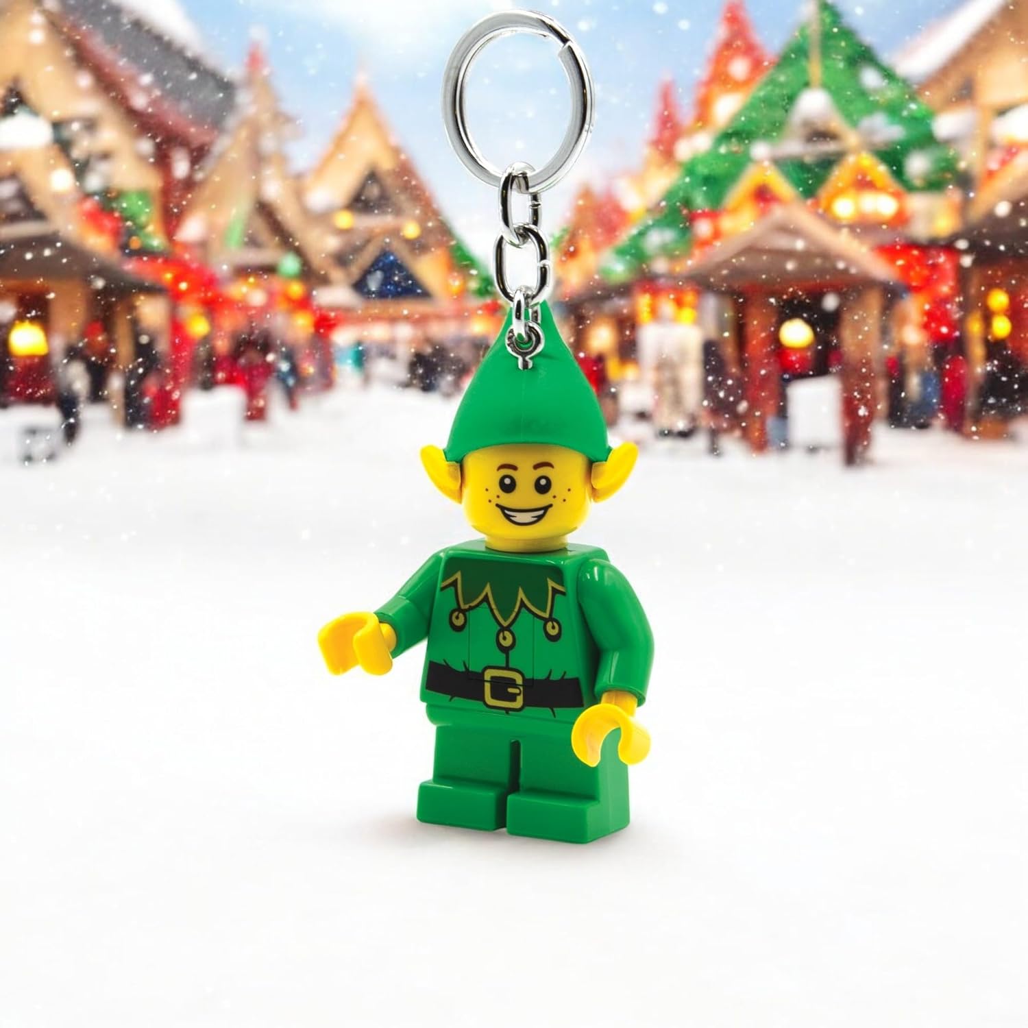 LEGO Minifigures Keychain Light - Holiday Elf (KE181H), Extra-Large Key Light for Backpacks, Keys & Lanyards – Portable Travel Light – CR2025 Batteries Included