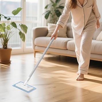 Mop with Pressure Clamp System, Lazy Mop with 10 Mop Pads, Mini Mop with Automatic Cloth Change, 1 Button Change, 360 Degree Movable Swivel Head for Household, Office
