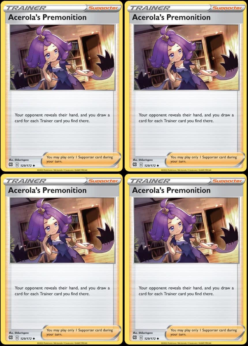 Acerola's Premonition 129/172 - Brilliant Stars - Pokemon Trainer Card Playset x4