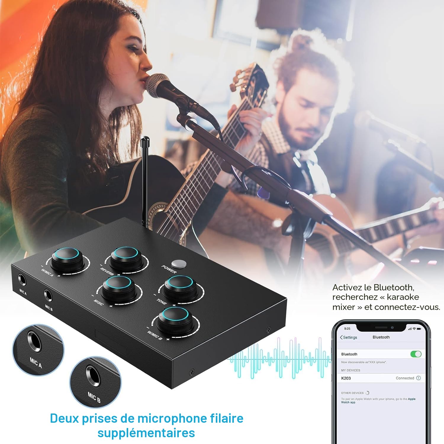 DIGITNOW! Micro Karaoke sans Fil Bluetooth, Système Microphone sans Fil UHF Double Professionnel pour Karaoké, TV, Fête, DJ, Église, Mariage, Réunion, avec HDMI Arc, Aux, Optique