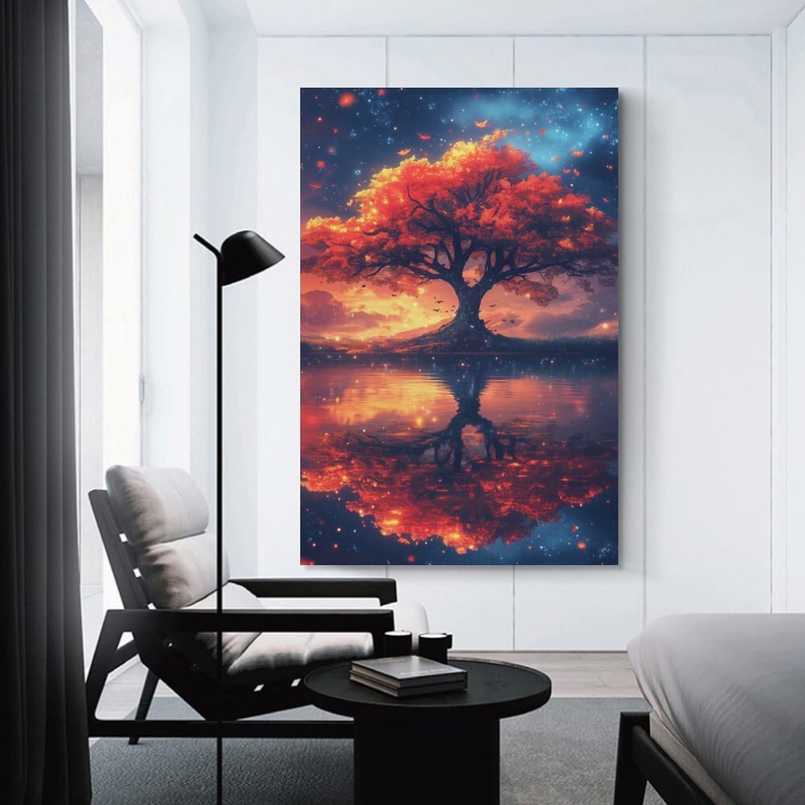 Junmoney Magical Tree Reflection Canvas Art Print 24x36inch(60x90cm), for Front Hall, Corridor Or Welcome Spaces, Home Artwork for First Impressions