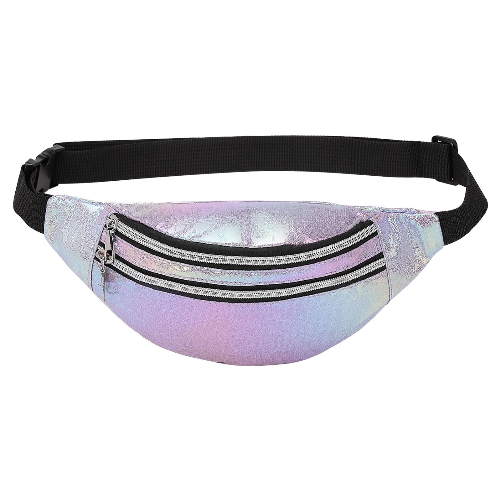 DTGN Holographic Fanny Pack for Women, Cute Waist Belt Bag, Crossbody Bag Water Resistant Fashion Small Bum Bag with Adjustable Belt for Running Hiking Shiny Purple