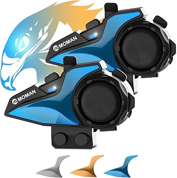 Moman Motorcycle Intercom, 2-Way Intercom Communication Systems, FM Music Sharing, Hi-Fi Stereo, CVC Noise Cancellation, Waterproof BT5.1 Group Helmet Speaker Headset, for Dirt Bike/ATVH2E 2 Pack