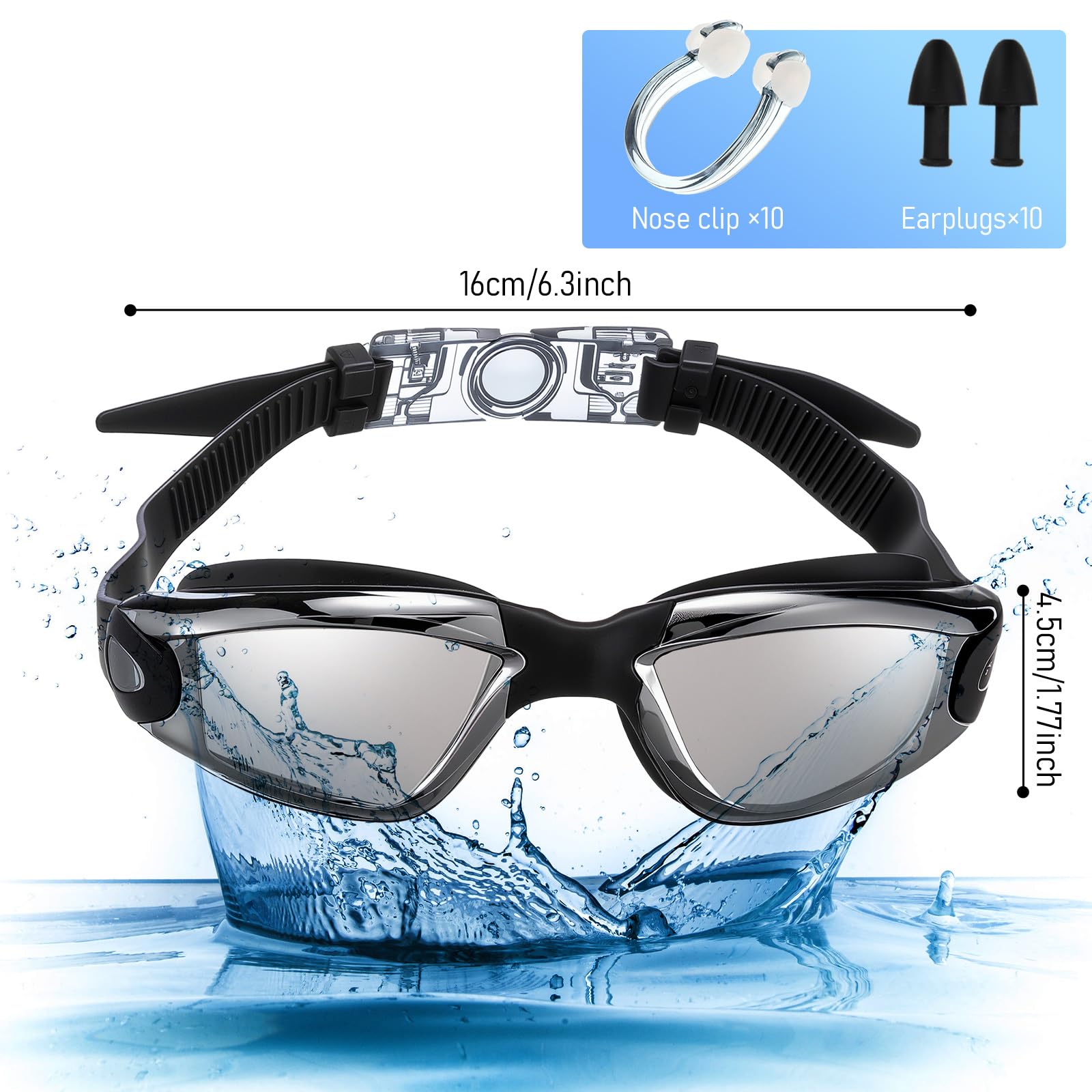 Konohan Occhiali da nuoto in silicone per bambini e adulti, occhiali da piscina in silicone anti-appannamento, senza perdite, per uomini, donne e giovani, confezione da 10