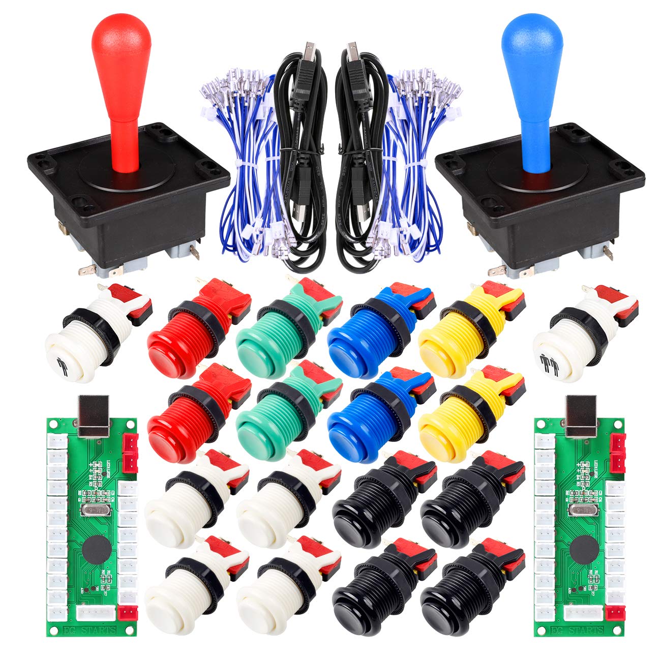 2 Player Gioco Arcade Fai da Te Kit Ellisse Ovale Happ Tipo di Joystick Maniglia + 18x Americano in Stile Arcade Pulsanti (Includere 1p 2p Start Pulsante) (Colore Misto)