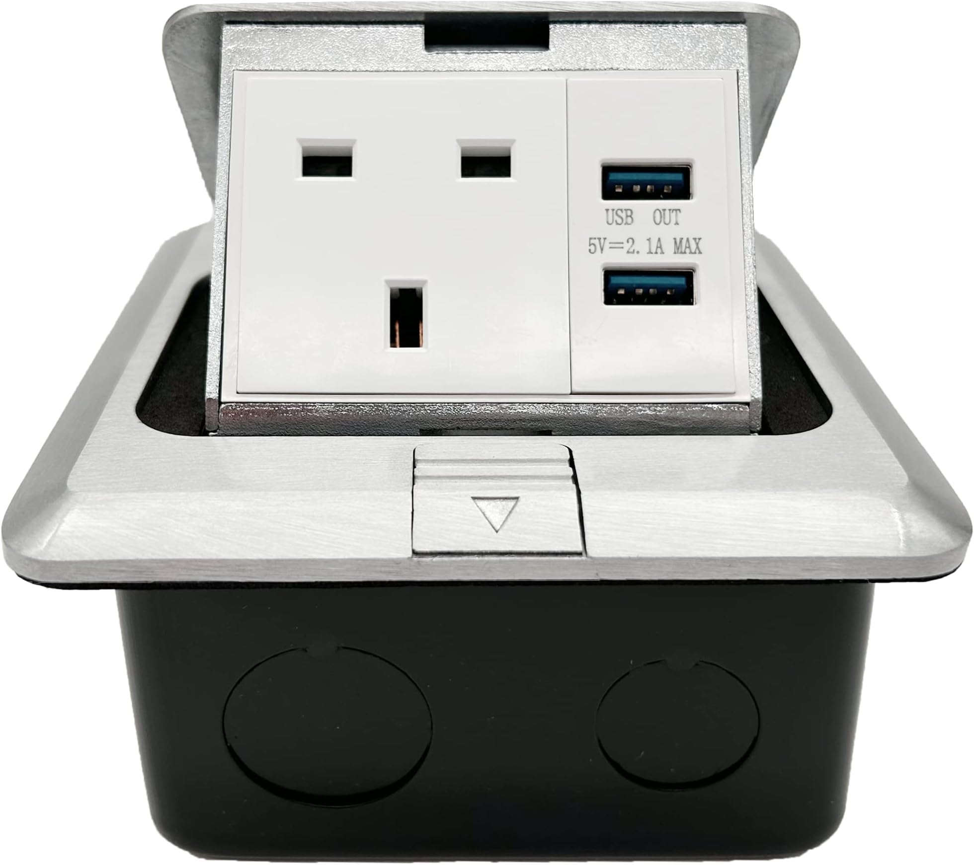 Funey Pop up Electrical Outlet Cover Box, Floor sockets Table flushbonading Socket with 2 USB Chargers, Waterproof for Table Office Desktop Restaurant Kitchen Cafe Countertop, Silver