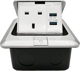 Funey Pop up Electrical Outlet Cover Box, Floor sockets Table flushbonading Socket with 2 USB Chargers, Waterproof for Table Office Desktop Restaurant Kitchen Cafe Countertop, Silver