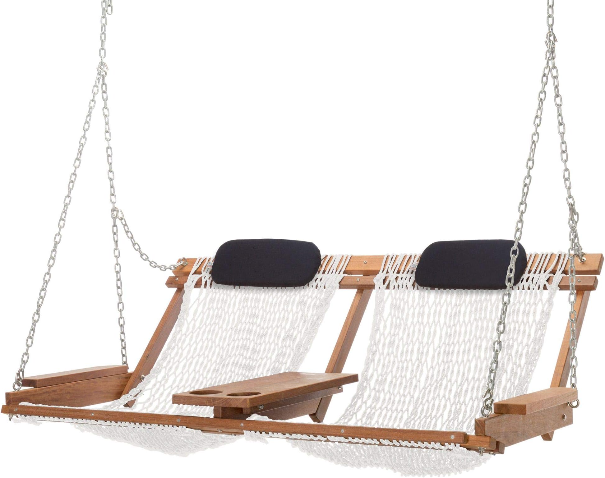 Nags Head Hammocks Cumaru Deluxe Double Porch Swing with Free Navy Pillows, White Polyester