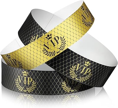 Jadive 500 Pieces Paper Wristbands VIP Plastic Waterproof Party Identification Wristbands Party Bracelets for Events Amusement Parks, Club, Concerts, Fairs, Festivals and Events(Black, Gold)