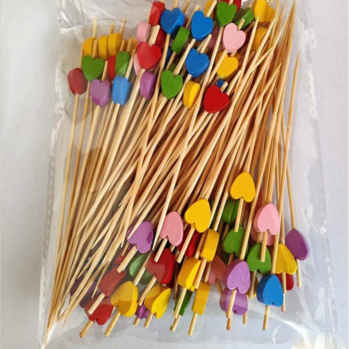 Cocktail Picks, Food Picks, 100PCS Bamboo Sticks for Sandwich Fruit Toothpicks Cocktail Picks for Party Appetizer Drink Martini Food Supplies Birthday Cake Party Snack Decorative (Heart-shaped)
