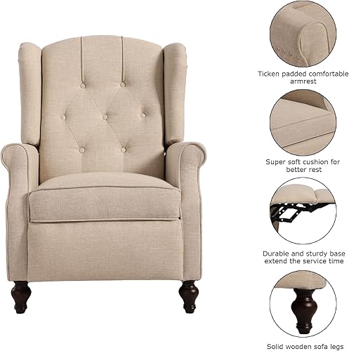 Miniatura 24 de Silla reclinable de masaje con respaldo de alas con calor, sillón de tela copetudo, sillón reclinable con respaldo a distancia y respaldo ajustable