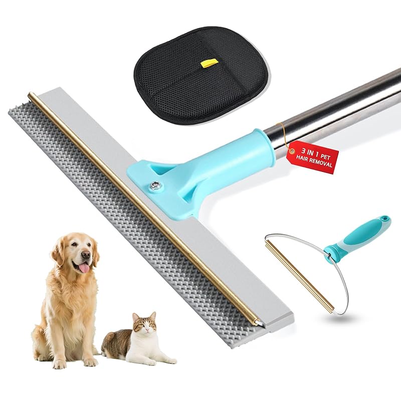 Removedor de pelos para carpetes com dentes metálicos e escova em TPU ROROUP, cabo ajustável de até 137 cm