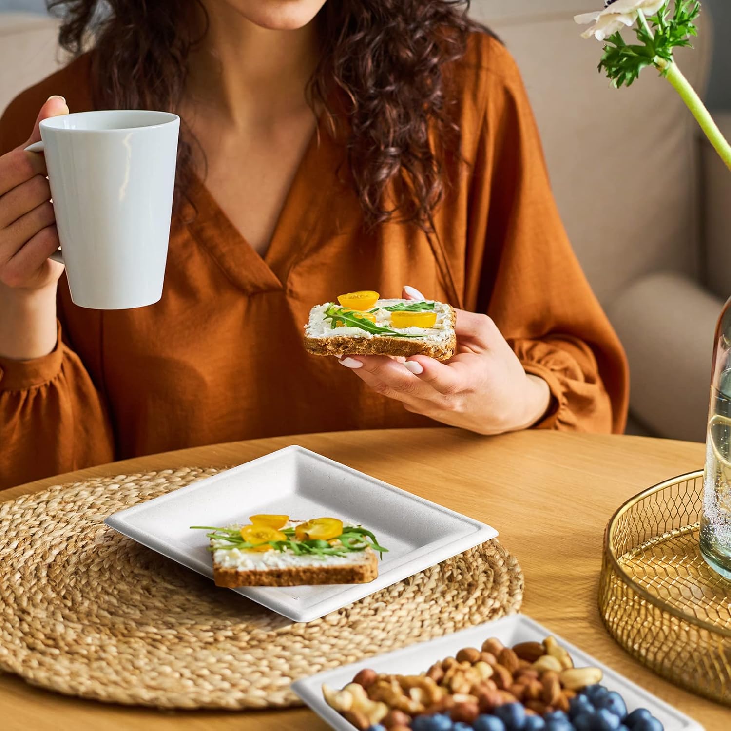 Gezond 100 Pack Compostable Square Paper Plates 10 Inch Disposable Plate Large Square Dinner Plate Biodegradable White Plates for Party - Image 9