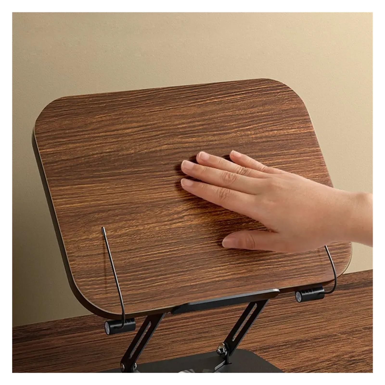 Leseständer für Bücher Leseständer aus massivem Holz, faltbar, mit elastischen Seitenklammern, Buchständer, verstellbare 360° drehbare Basis, Laptop-Halter, Schreibtisch-Erhöhung