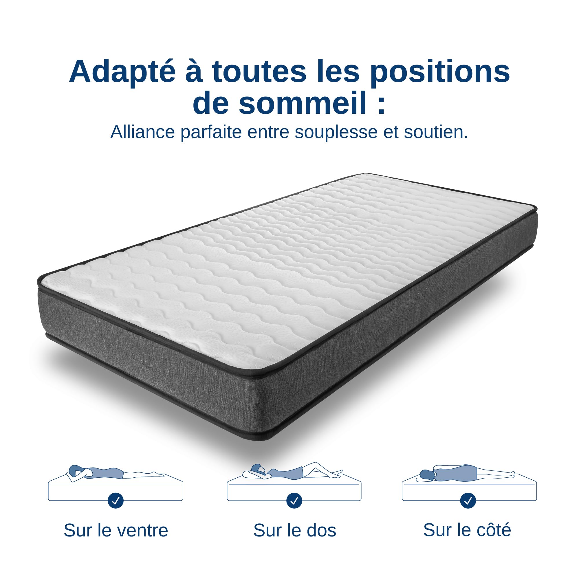 Wooly Matelas 90x200 15 cm Mousse à Mémoire de Forme Blue Latex Réversible Hypoallergénique 7 Zones Fabriqué Europe