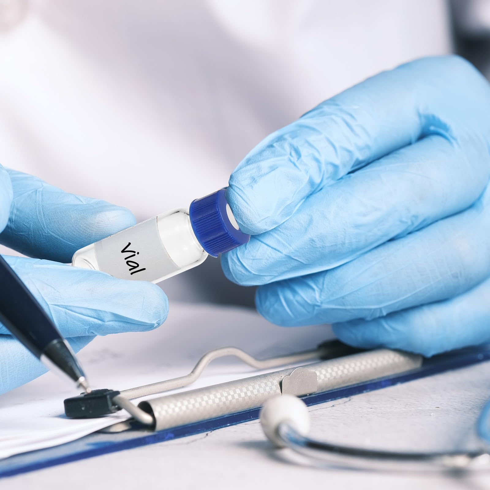 PATIKIL Vial de muestreo automático de 2 ml, paquete de 400 viales de HPLC/GC precortados 9-425 viales transparentes de laboratorio, viales de muestra, tapón de rosca, parche de escritura PTFE y septa