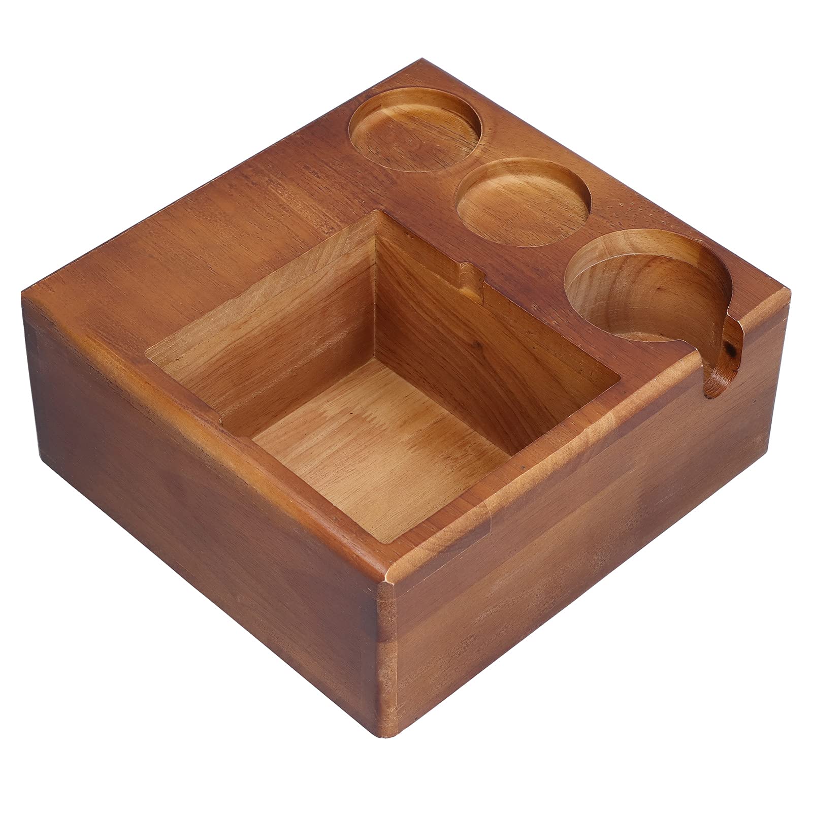 Aramox Siebträgerständer aus Holz, Buchenholz-Kaffee-Manipulationshalter, 235 X 250 X 100 Mm, mit Knock-Box-Kartenschlitz-Design, Stabile Tamping-Anti-Rutsch-Basis für den Heim-Barista-Café