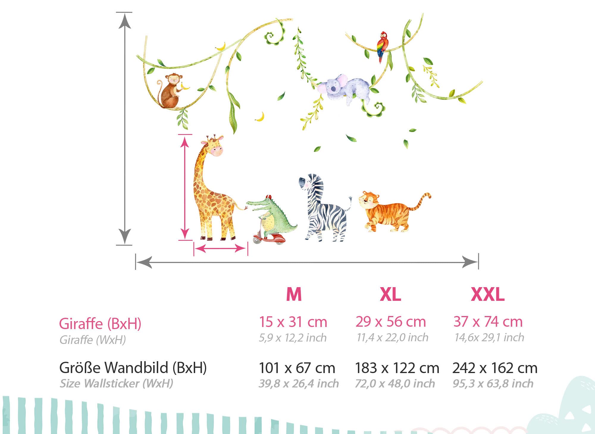 Graz Design DK1067-4 Sticker mural pour chambre d'enfant Motif animaux de la jungle girafe zèbre