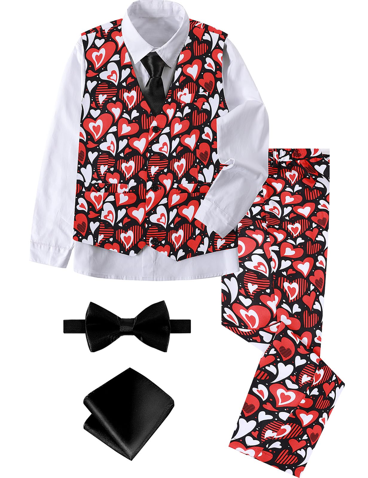 A&J DESIGN Boys 6-Piece Formal Suit Set with Dress Shirts, Vest, Pants, Tie, Bowtie and Pocket Square