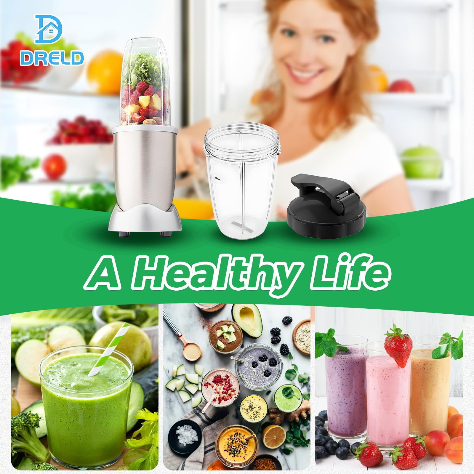 DRELD Zestaw 2 zapasowych kubków 32 oz do sokowirówki Nutribullet z pokrywką Flip Top to-Go