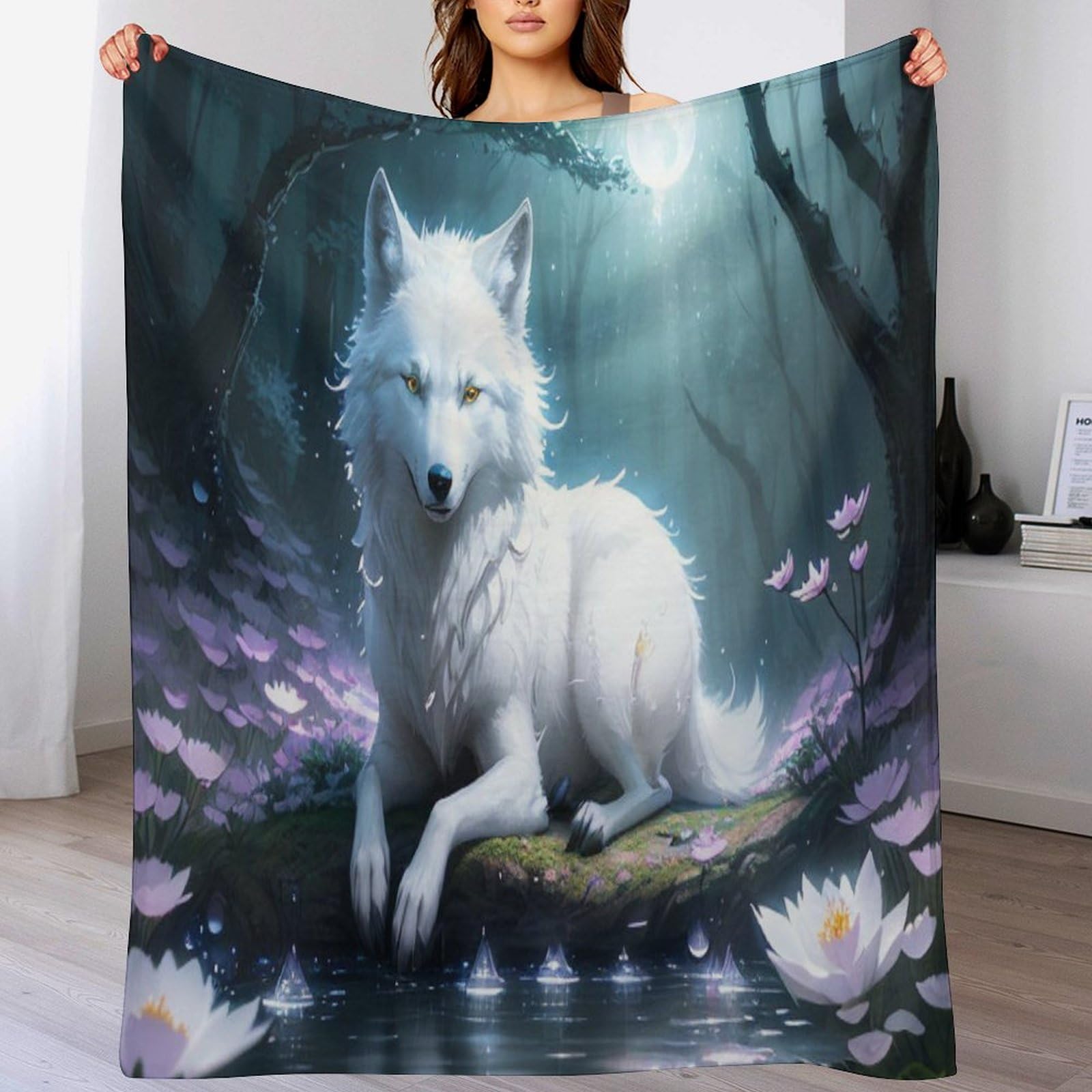 Couverture polaire loup en flannel douce pour lit et canapé 130x180cm