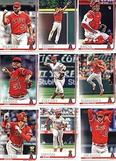 2019 Topps Series 1 Baseball Los Angeles Angels Team Set of 12 Cards: Blake Parker(#18), Angel Stadium(#26), Francisco Arcia(#78), Mike Trout(#100), Zack Cozart(#204), Jaime Barria(#206), Shohei Ohtani(#250), Andrelton Simmons(#255), Andrew Heaney(#257), Kole Calhoun(#273), Tyler Skaggs(#340), Justin Upton(#345)