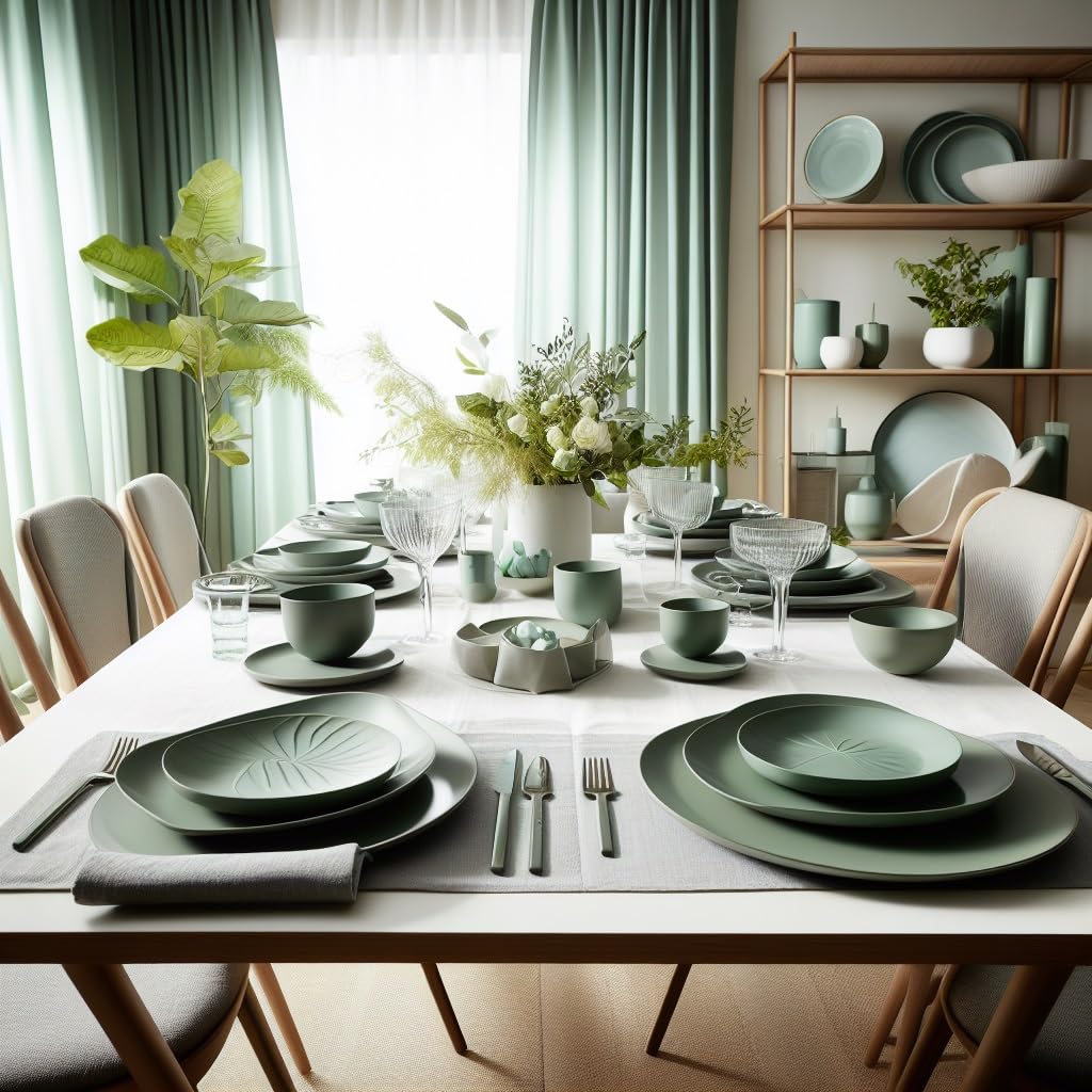 Vajilla Ceramica Santa Elena 18 Piezas Modelo Sol - Color Verde - Servicio para 6 Personas - Apta para Lavavajillas y Microhondas - Resistente Manchas y Arañazos - Diseño Ergonómico - Limpieza Fácil.