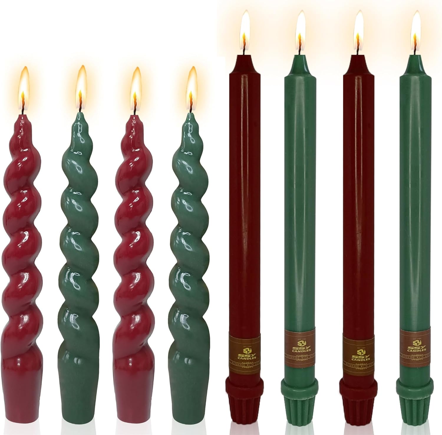 Red Green Taper Candles Dripless Candlesticks,10 inches Long Tapered Candle Green Candle Sticks Christmas Dinner Candles for Home Decor Home Weddings Festive Seasons Holiday