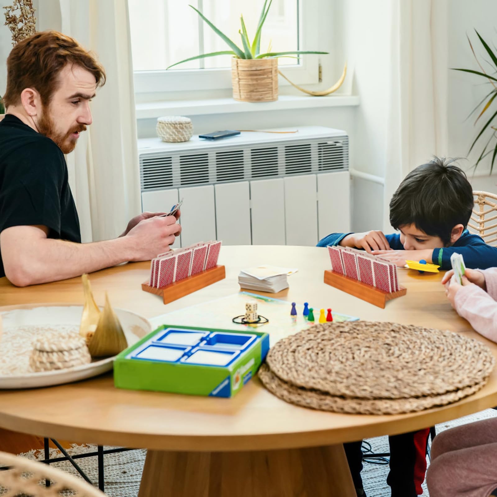 2 soporte para tarjetas para niños y juego, madera, manos libres, póker, 33