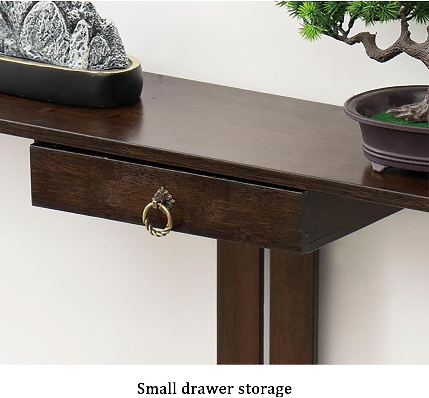 Bamboo Console-Table, Entryway Table with Small Drawer, Brown Sofa Table, Classical Style, for Entryway Hallway Living Room Behind Couch(100x20x80cm/39.3x7.8x31.5in)