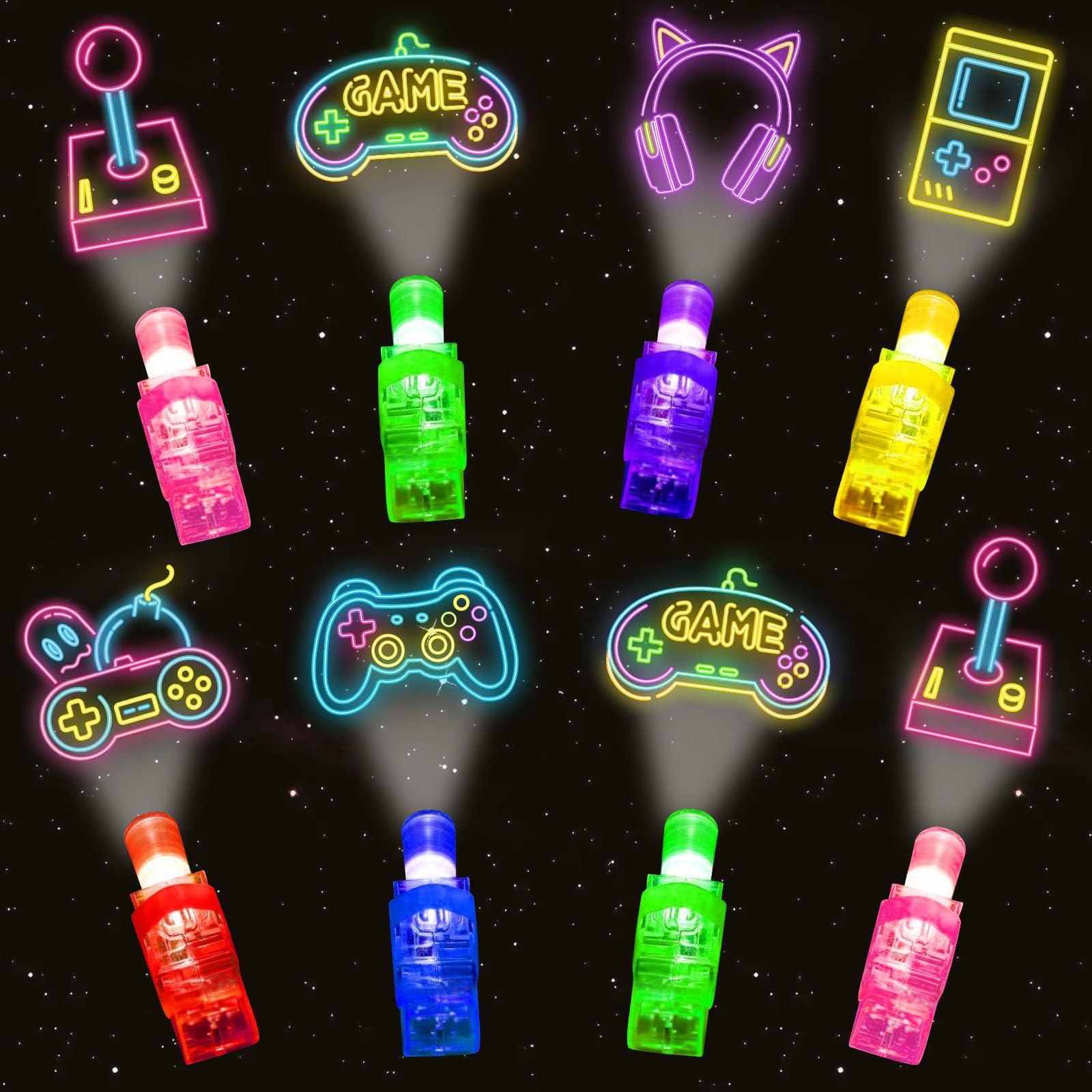 24PCS Video Game Party Favors LED Finger Lights, Glow in the Dark Light Up Toys Gifts Bulk for Kids Boy Girl Birthday Goodie Bags Fillers Easter