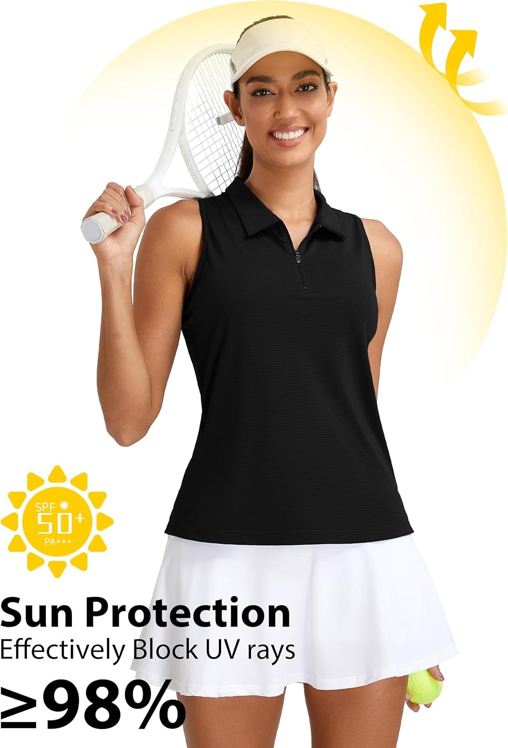 MathCat Womens Golf Polo Shirts, Sleeveless 1/4 Zip UPF 50+ Tennis Tank Top, Racerback with Collar Athletic Shirt Quick Dry