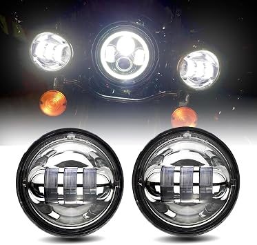 2 PCS 4.5 Inch LED Fog Lights LED Passing Light for Motorcycles Auxiliary Light Bulb Davidson Electra Glide Road King Heritage Softail Driving Lamp Dot approved Amber Light Chrome, White Light