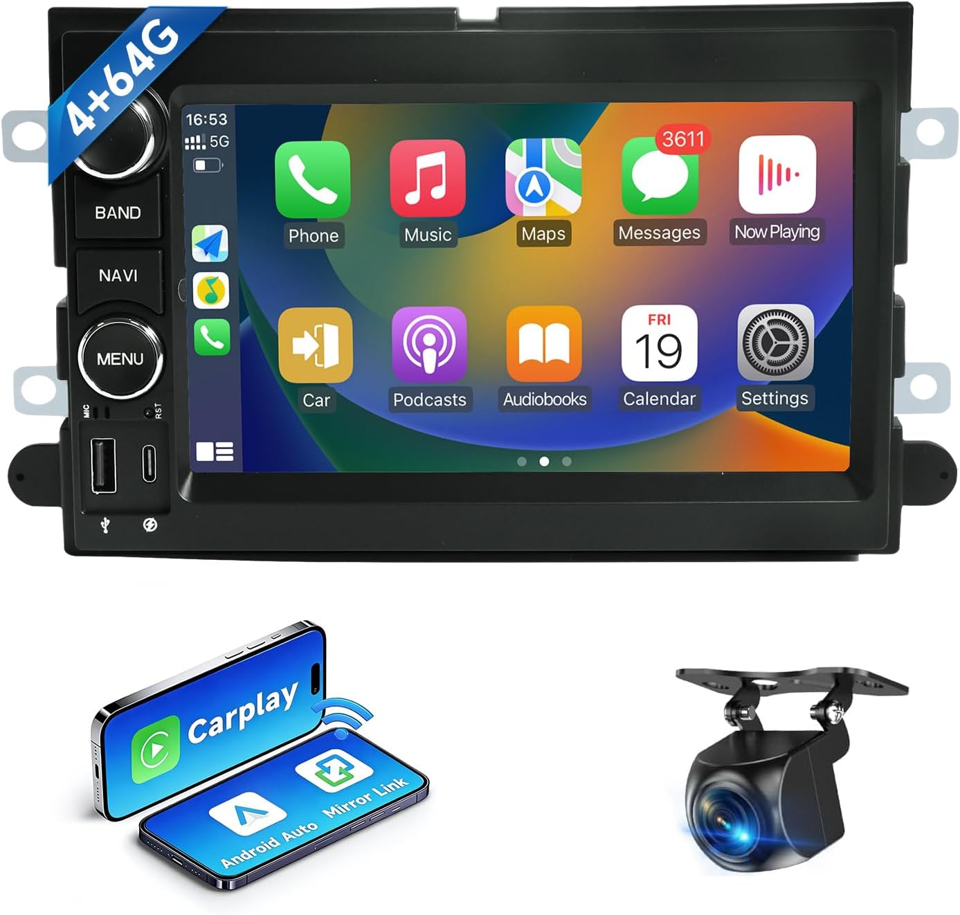 Car Radio for Ford F150 F250 F350,Wireless Carplay Android Auto Head Stereo with GPS Navigation,7 Inch Android 13.0 Touch Screen with 5G WiFi AM/FM/RDS/AHD Backup Camera/Type-C Fast Charging(4G+64G)