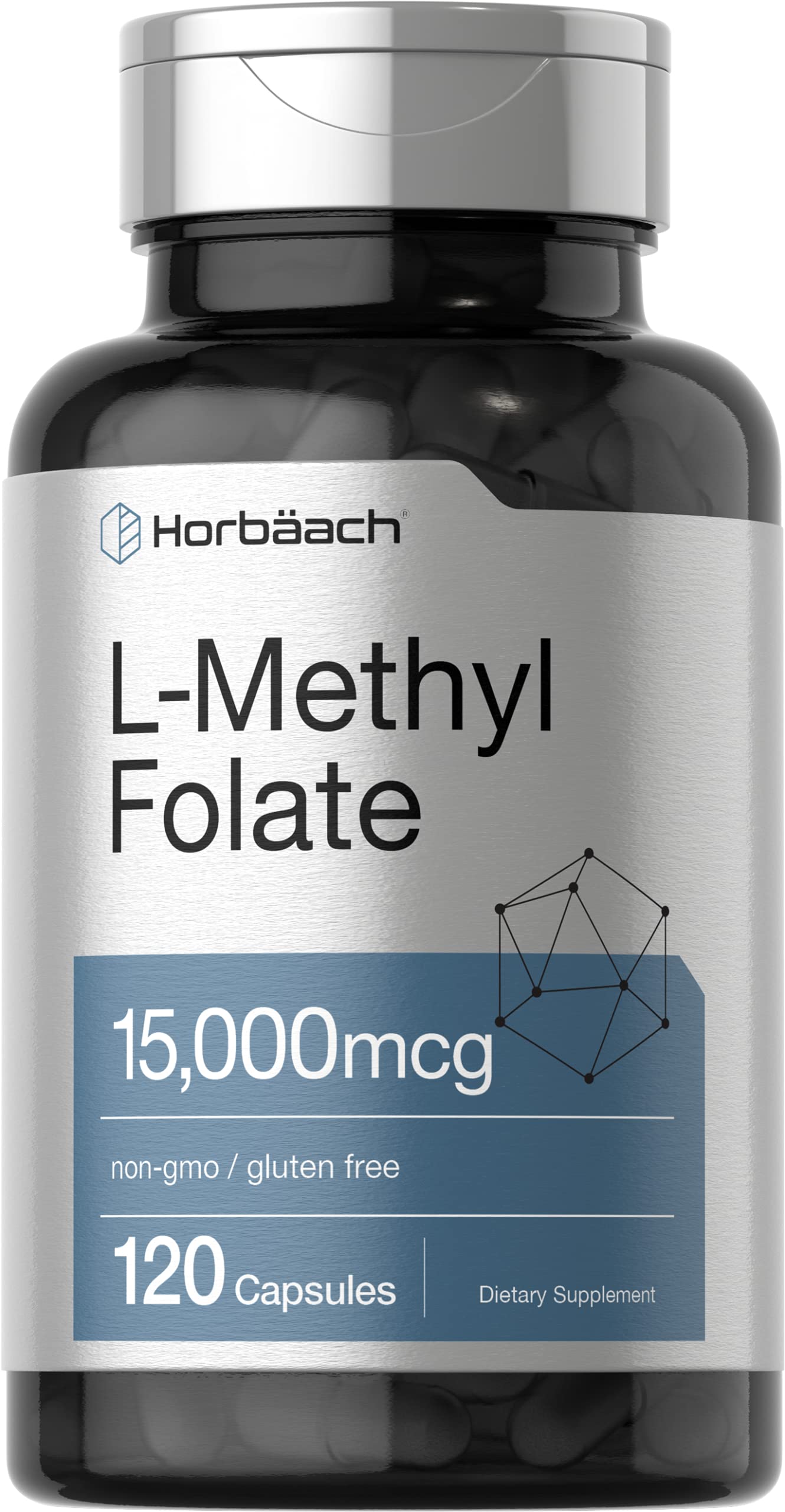 Horbäach L Methylfolate 15000 mcg | 120 Capsules | 15mg Methyl Folate | 5-MTHF | Non-GMO, Gluten Free Supplement | by