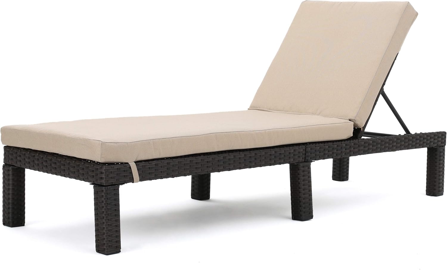 Christopher Knight Home Puerta Outdoor Wicker Chaise Lounge with Water Resistant Cushion, Dark Brown / Beige