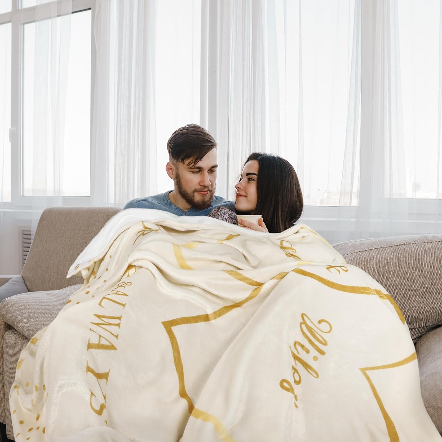 Ganeen Couples Blanket Wedding Gifts for Couples Hubby Wifey Intimacy Throw Blanket Newlywed Wedding Engagement Marriage Gift for Room Decor 60 x 50(Romantic,Beige) - Image 3