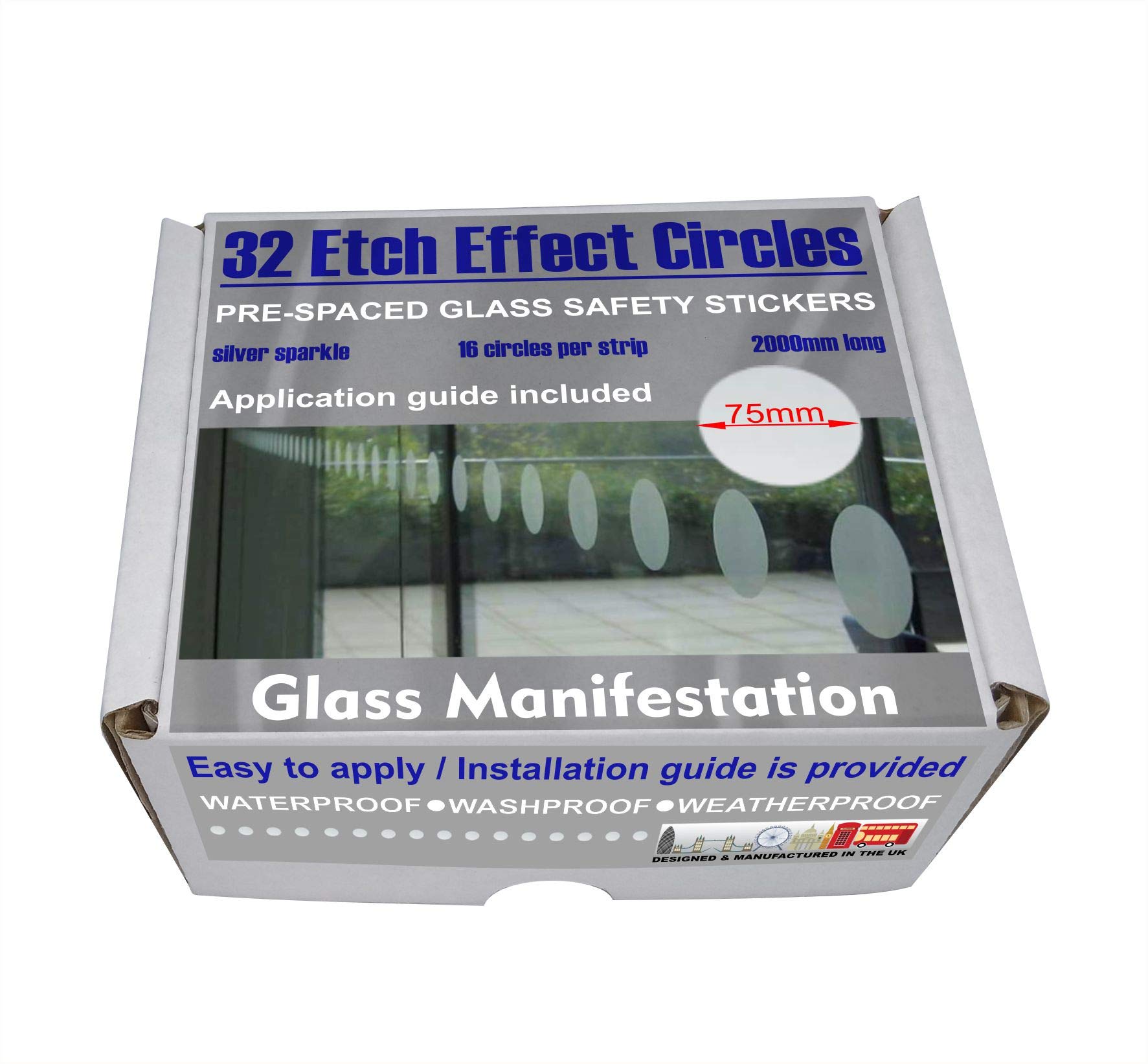 Autocollants de sécurité vitrage 75 mm | Disque adhésif signalisation verre 4m - 4