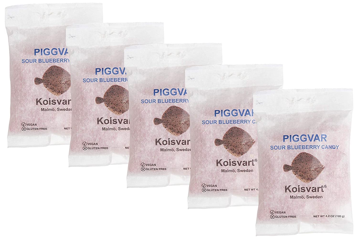 Kolsvart Swedish Gummy Fish & Licorice Candy | Vegan & Gluten Free | 4.2 OZ | Pack of 5 | Sour Blueberry
