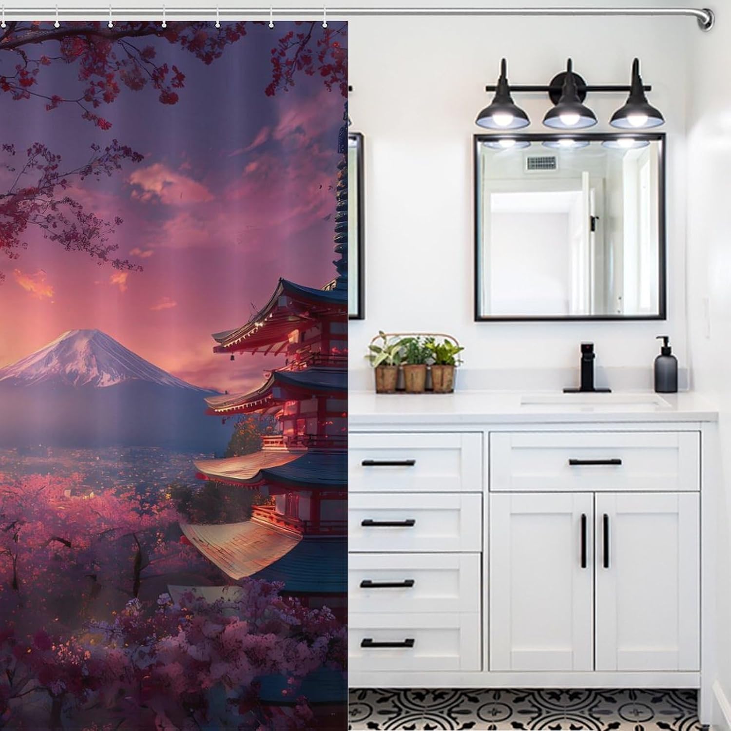 Japan Chureito Pagoda Mt Fuji Shower Curtain 46.85x70.87Inch（119x180cm） Polyester Bath Curtain Shower Curtains Printed Decorative