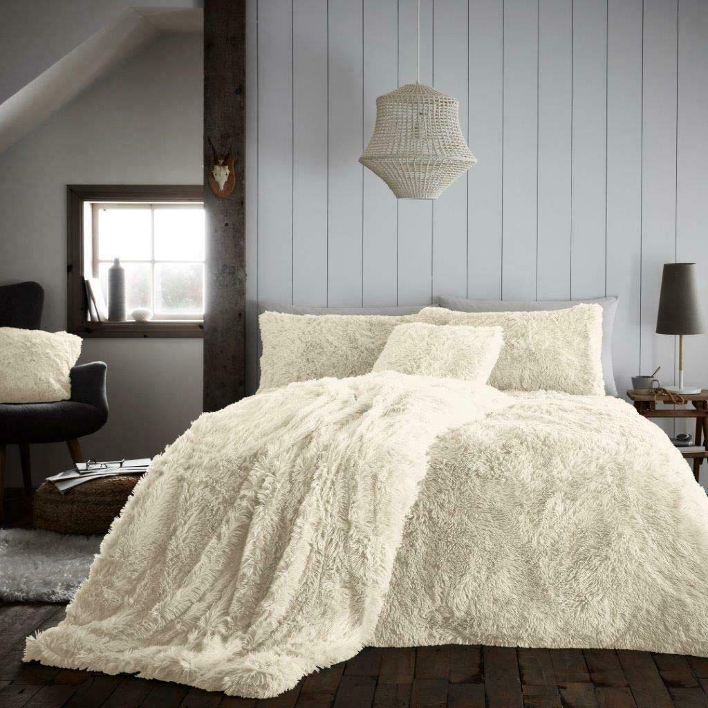 EXQUIZIT HOME® Fleece Teddy Duvet Quilt Cover Bedding Set With Matching Pillowcase Warm & Cosy Hug & Snug Soft Fluffy Bedding Set (Cream, Double, 200cm x 200cm)