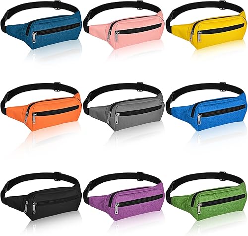 9 Pieces Neon Fanny Pack Bulk 80s 90s Sport Lightweight Belt Bag Adjustable Exercise Running Waist Bag with Adjustable Belt and 2 Zippers for Travel