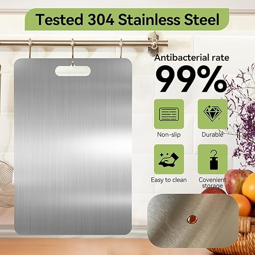 Miniatura 6 de MICZG Tabla de cortar para cocina, fácil de limpiar, tabla de cortar de acero inoxidable de grado alimenticio de doble cara para mostrador del