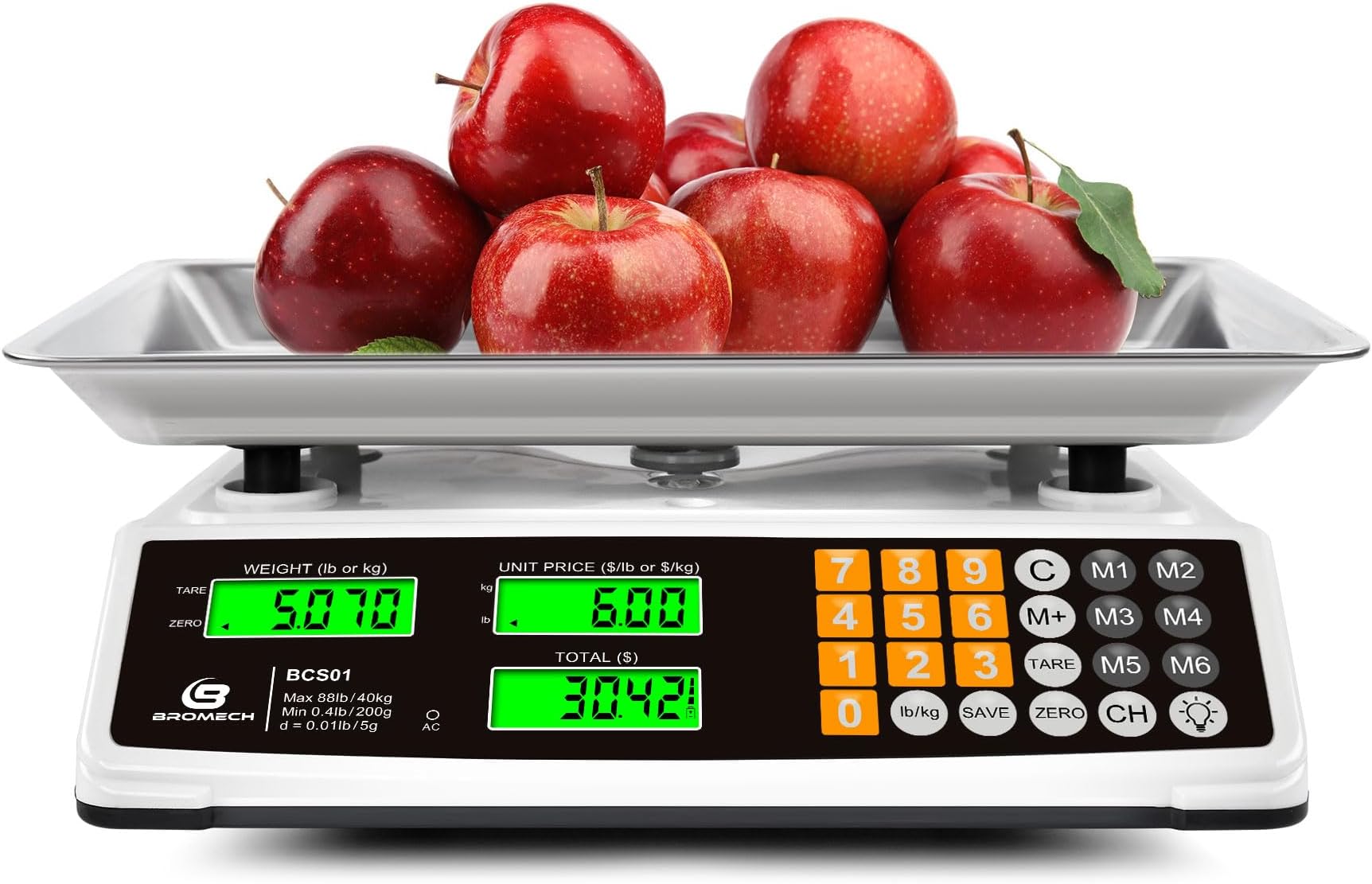 - Price Computing Scale 88lb/40kg Commercial Food Scale for Produce Meat with Stainless Steel Large Platform, LCD Display, and Green Bright Backlight for Farmers Markets, Deli, (Not for Trade)
